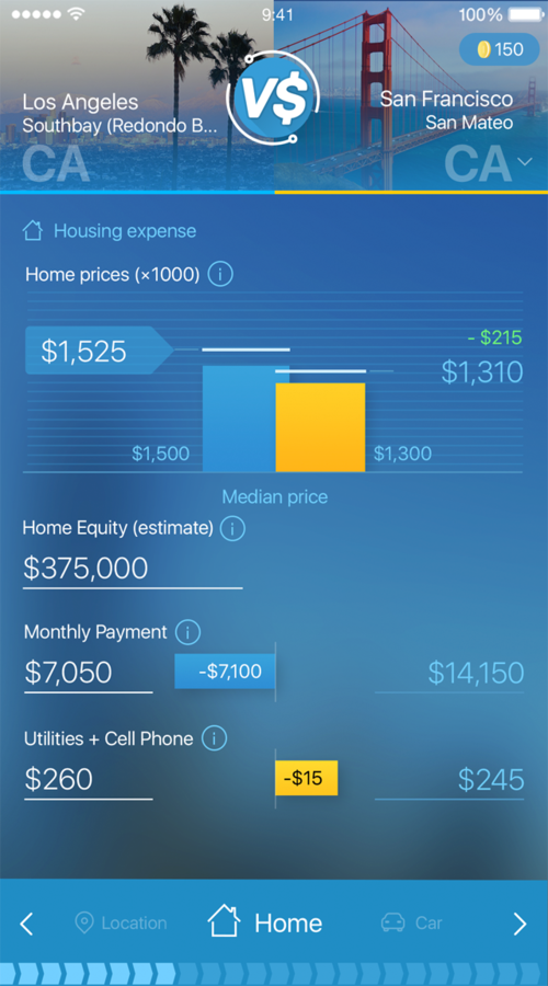 Landing page and native apps for a cost-of-living calculator screenshot 3